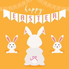 Happy Easter greeting card. Easter bunnies/rabbits. Vector Illustration.