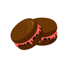 Chocolate cake biscuit illustration. Brown, pie, jam. Food concept. Vector illustration can be used for topics like confectionery, sweet shop, bakery