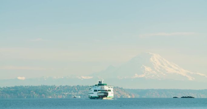 Ferry Boat Puget Sound Mt Rainer Mountain Background Pacific Northwest Seattle