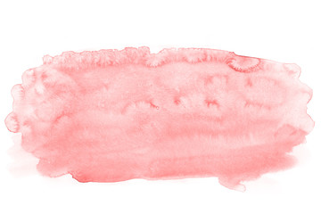 Pink watercolor splash background isolated on white. Modern art. Exotic print. For postcard, book, leaflet, invitation card, poster, frame, textile, paper design. Hand drawn. Paper texture. - 239873860