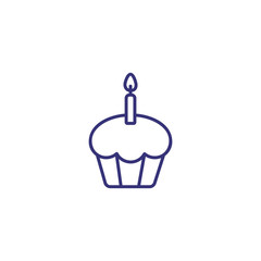 Muffin line icon. Cupcake with one candle on white background. Celebration concept. Vector illustration can be used for topics like birthday, party, festival, celebration