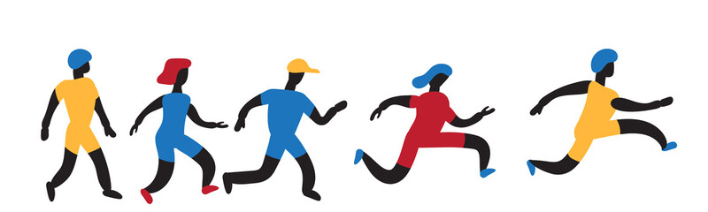 Running and jumping women and men vector illustration