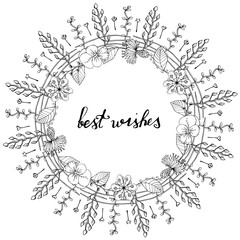 round floral wreath isolated on white background