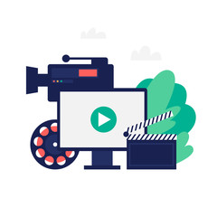 Video, shooting, film. Flat style vector illustration.