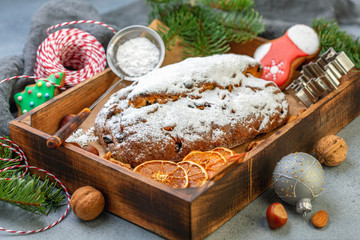 Stollen traditional Christmas pastries.