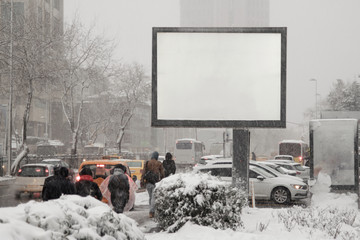 Blank advertising billboard on city street