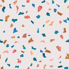 Granite, Terrazzo & Tile. Terrazzo seamless pattern. Vibrant colors. Textured shapes. Confetti. Colorful hand drawn design. Granite textured shapes in vibran. Hand drawn Patterns. Living coral color.