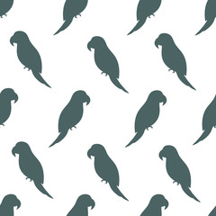 Vector seamless pattern with parrot silhouettes on white background. Endless repeat texture with bird