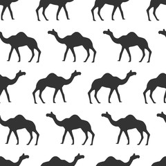 Seamless pattern with camel silhouettes on white background. Endless repeat texture with animal
