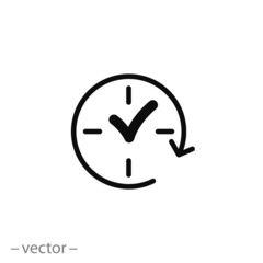 Clock, tick, arrow in a circle, icon, line sign vector illustration of an Eps10