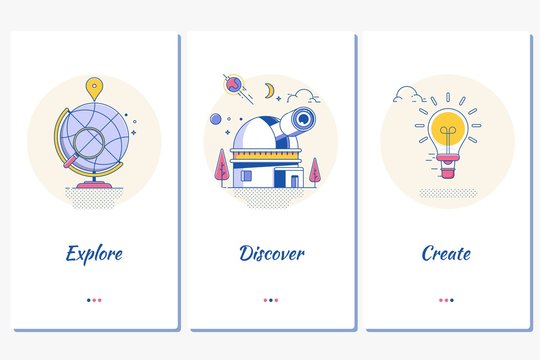 Website or mobile app landing page dicover explore create.