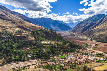 Fototapeta na wymiar Valley among high mountains