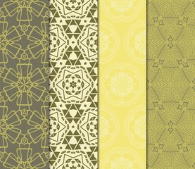 Set Of Floral Pattern. Seamless Ornament. Arabesque. Vector Illustration. Purple Color. For Design, Invitation Wedding, Valentine's, Background, Wallpaper