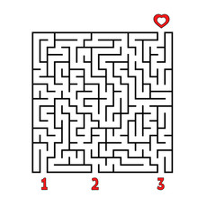 Abstract square maze. Game for kids. Puzzle for children. Find the right path to the heart. Labyrinth conundrum. Flat vector illustration isolated on white background.