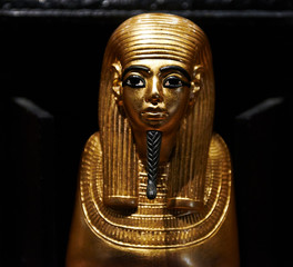 Close up view of ancient egyptian statue of pharaoh