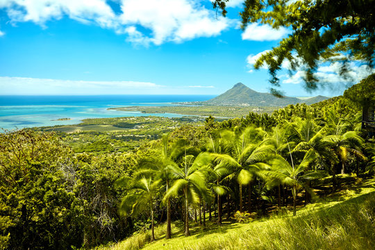 Beautiful coast of Mauritius seen from the viewing point if Chamarel 