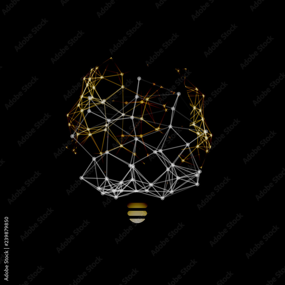 Aufkleber Creative idea emblem. Imagination design. Abstract polygonal structure lightbulb. Neural networks vector logo on black background.