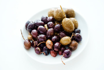 black and green marinated olives