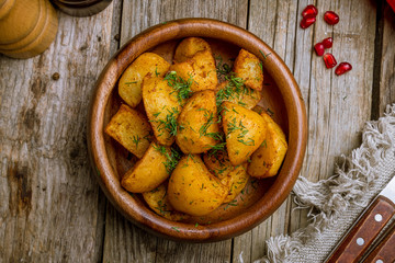 The potatoes wedges on the Board