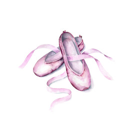 Ballet slippers.Watercolor illustration. © Lora