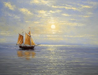 Oil paintings sea landscape. Fine art.