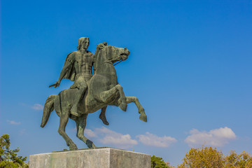 Alexander the Great sculpture building landmark in Greece city in south Europe, tourist concept