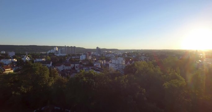 Flight over german small town