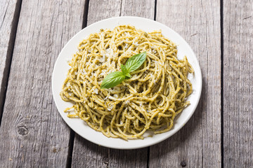 Pasta spaghetti with sauce pesto