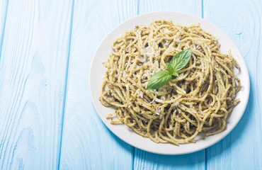 Pasta spaghetti with sauce pesto