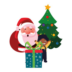 christmas santa with boy and gift tree