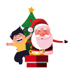 christmas santa with boy and gift tree