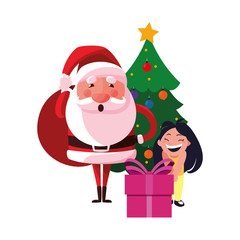 christmas santa with girl and gift tree