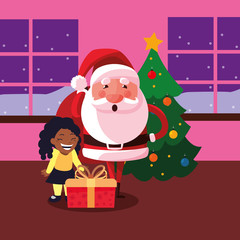 christmas santa claus with girl and gift