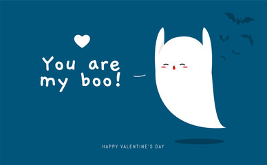 You are my boo. Valentine Ghost. Valentine's vector illustration