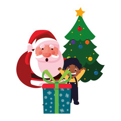 christmas santa with boy gift tree
