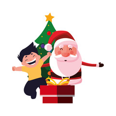 christmas santa with boy gift tree