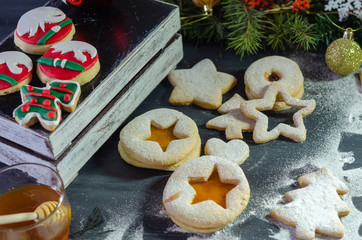 Christmas Linzer Cookies and christmas ornaments