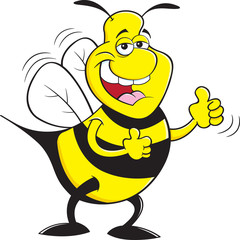 Cartoon illustration of a happy bumble bee giving thumbs up.