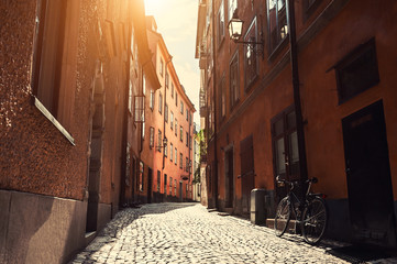 Beautiful street in Old Town in Stockholm, Sweden