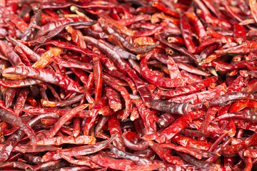Dried red chilli or chilli cayenne peppers on vintage background tone