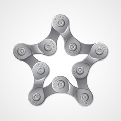 Five-pointed vector star, made from bicycle chain, isolated on white background