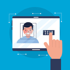 hand with mobile face scan man