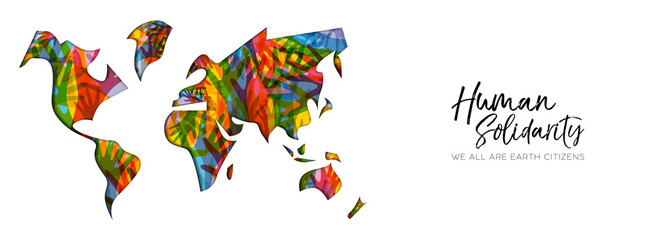 Human Solidarity Day diverse world map hand banner © Cienpies Design