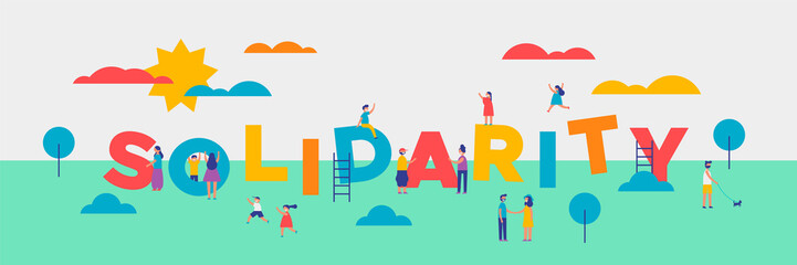Solidarity Day banner of diverse people helping