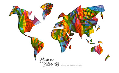 Obraz premium Human Solidarity Day diverse world map hand card