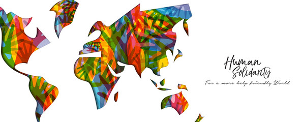 Human Solidarity Day diverse world map hand banner © Cienpies Design
