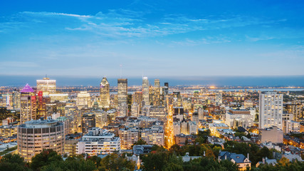 View of the night city of Montreal in Canada
