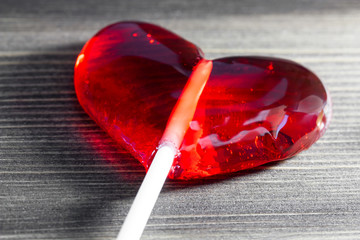 Heart shaped lollipop with selective focus, Love and romance, Valentine’s day
