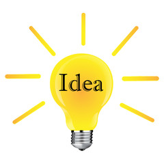 Flat yellow lightbulb idea concept illustration. Isolated white background