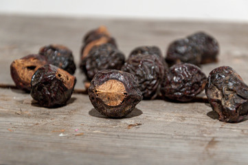 soapnuts on a wooden table